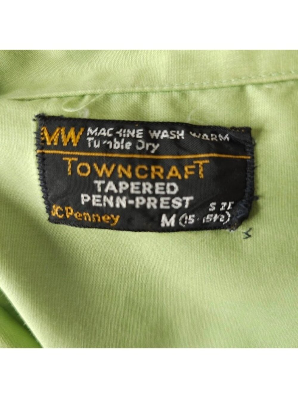 Vintage Towncraft Penn Prest Shirt Mens Size Medium Green 70s Dagger Collar - Picture 6 of 7